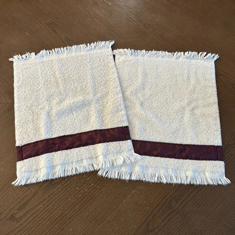 2 Croscill Hand Towels Purple Band Cotton White India Grannycore 17'' x 13''